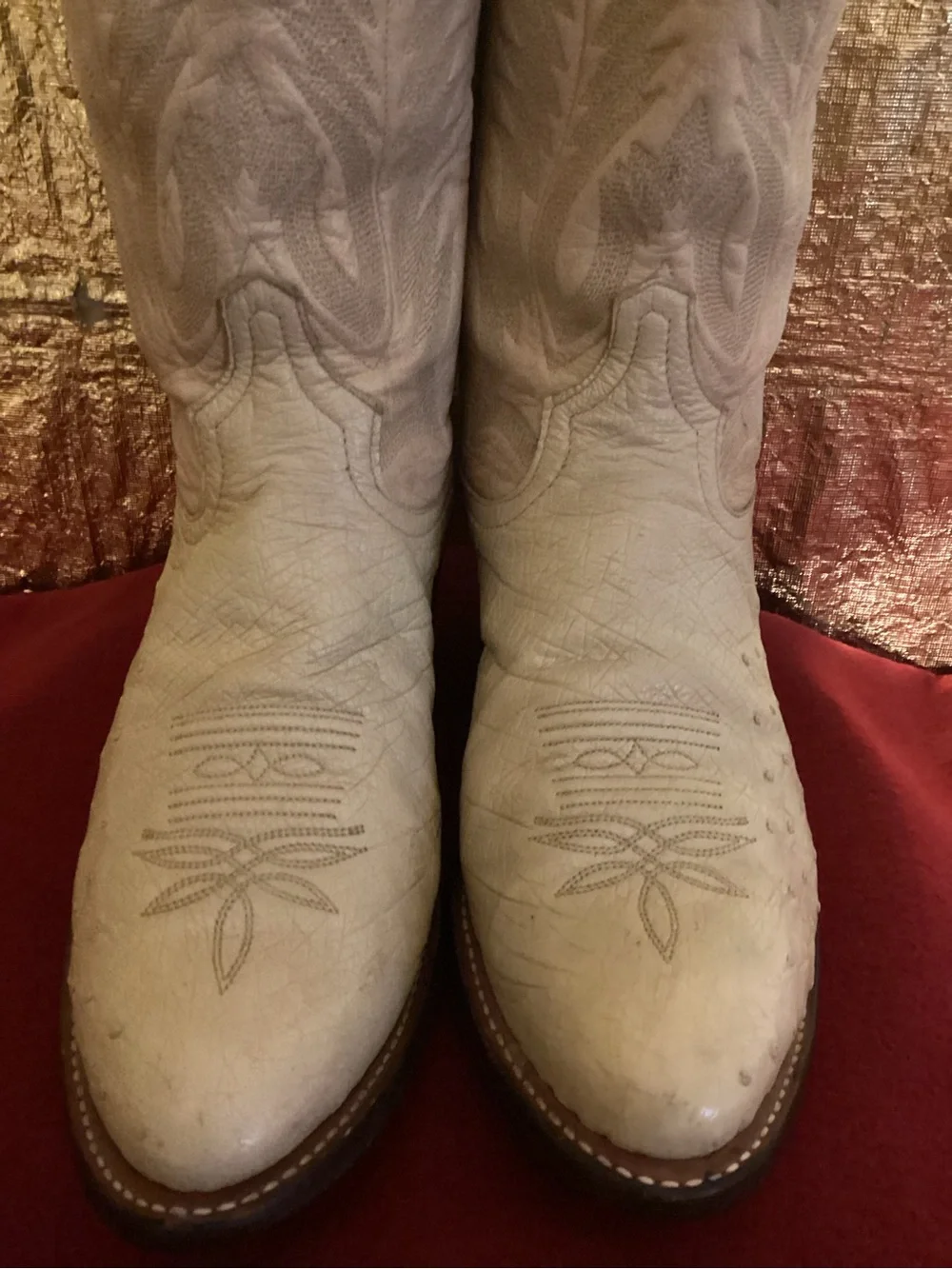 Tony Lama Cream full quill exotic ostrich Heeled Cowboy Boots